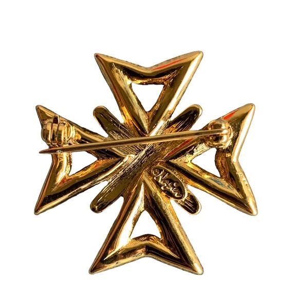 Napier Vintage Brooch Maltese Cross Gold tone Swarovski Crystal - Picture 5 of 11